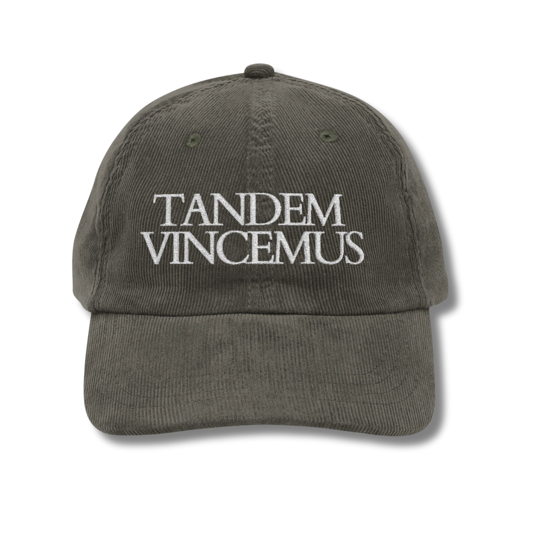 Tandem Vincemus Embroidered Corduroy Baseball Hat - Olive