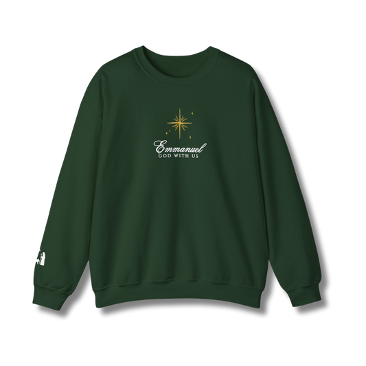 God with Us Nativity Christmas Crewneck - Forest
