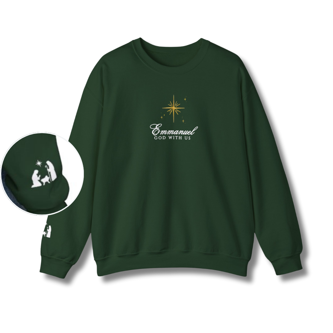 God with Us Nativity Christmas Crewneck - Forest