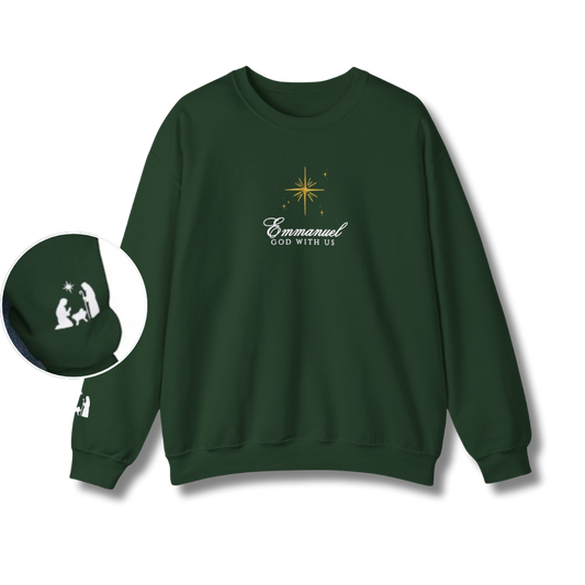 God with Us Nativity Christmas Crewneck - Forest
