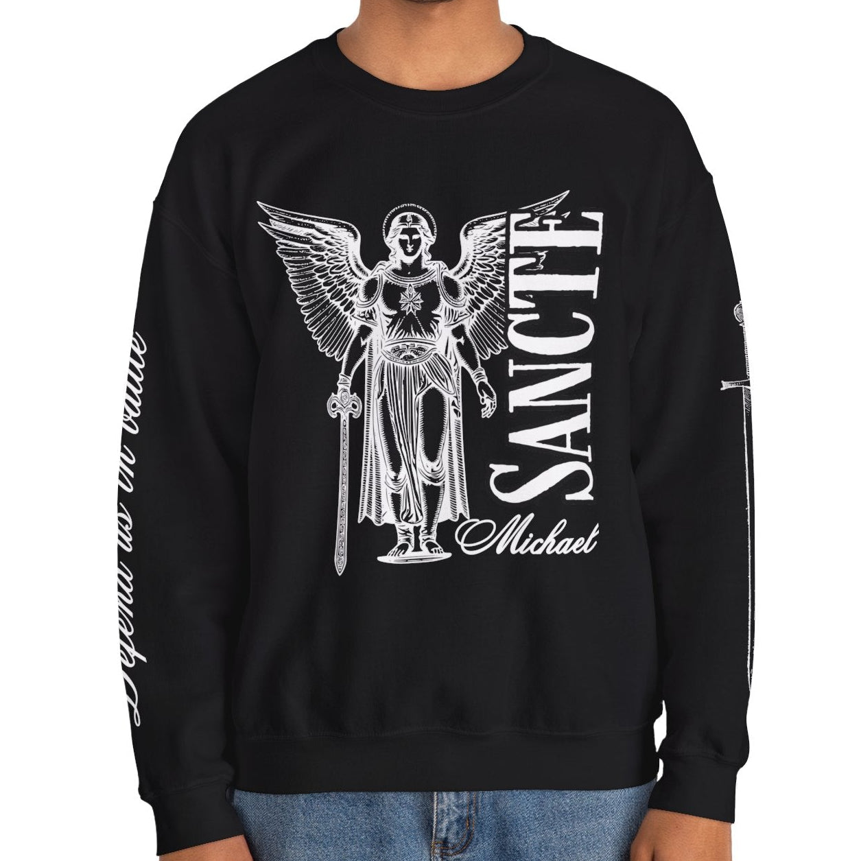 Saint Michael Defend us in battle Crewneck - Black