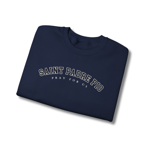 Saint Padre Pio Pray For Us Crewneck - Navy