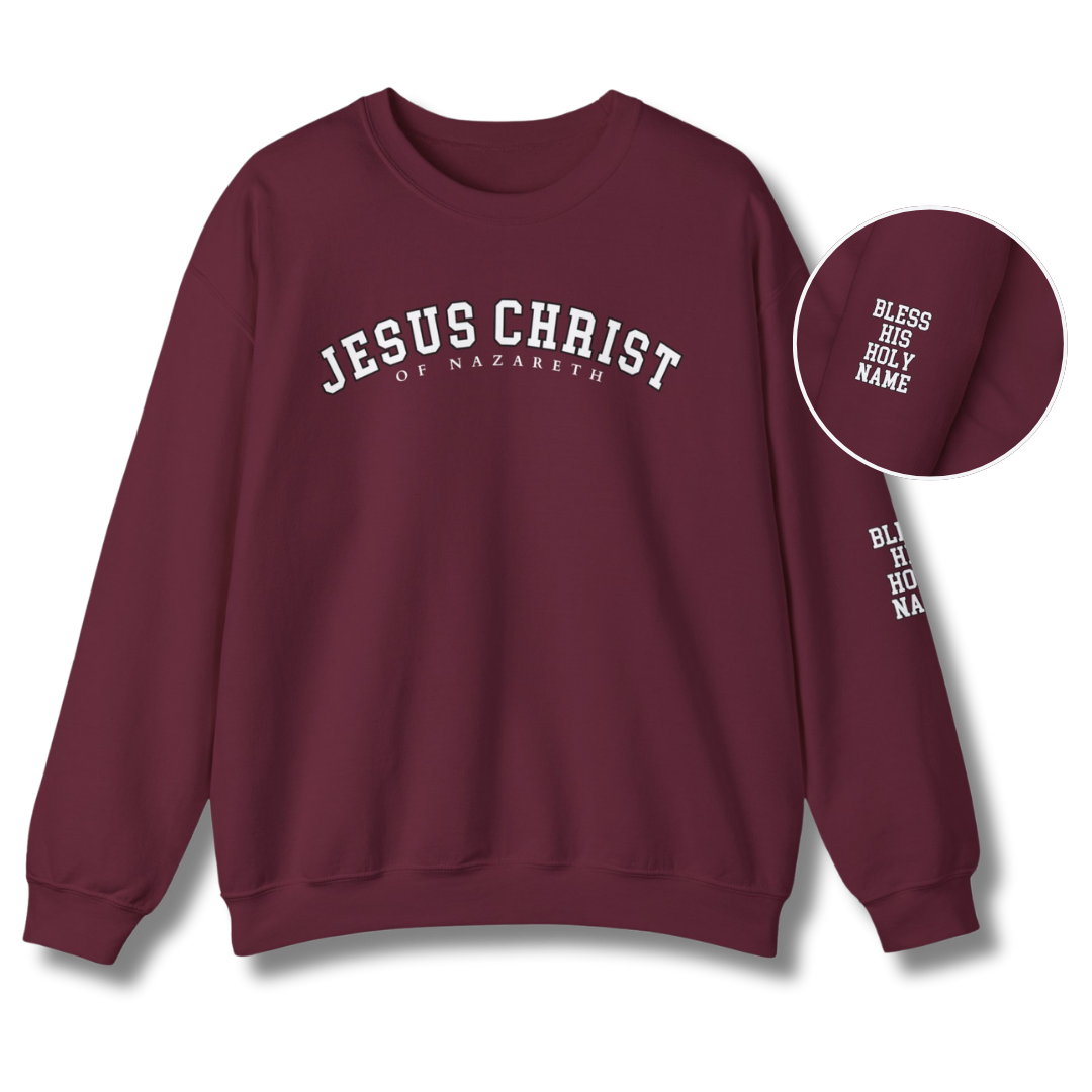 Bless His Holy Name Crewneck - Wine