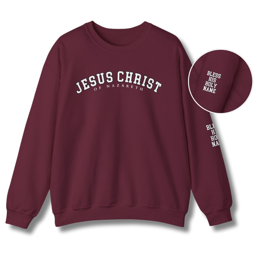 Bless His Holy Name Crewneck - Wine