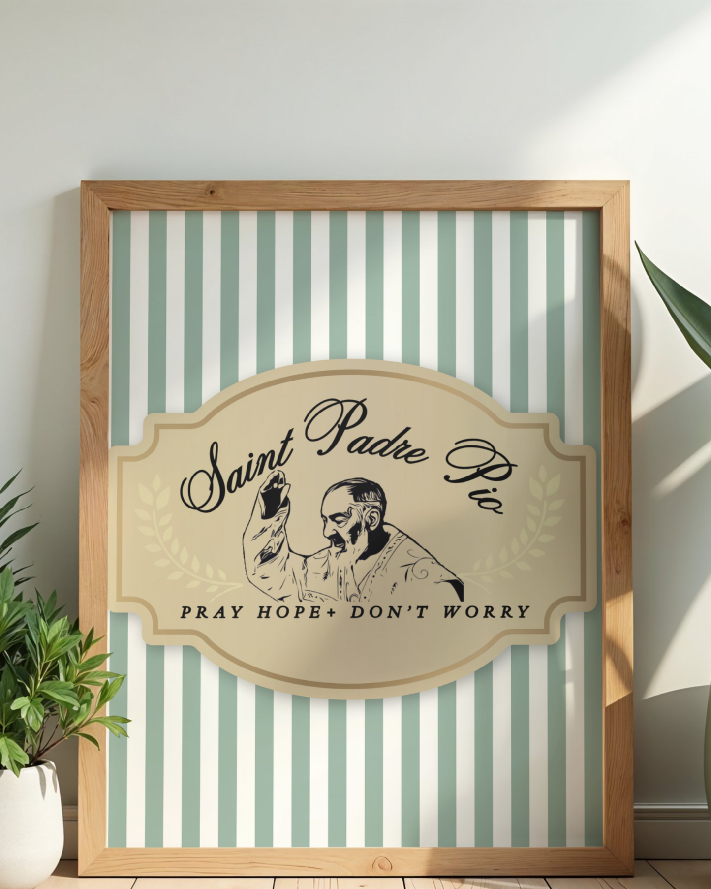 Saint Padre Pio Striped Wall Art - Digital Download